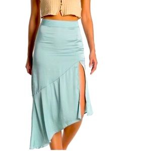 Free People Lola Skirt, Seafoam Satin, Asymmetrical